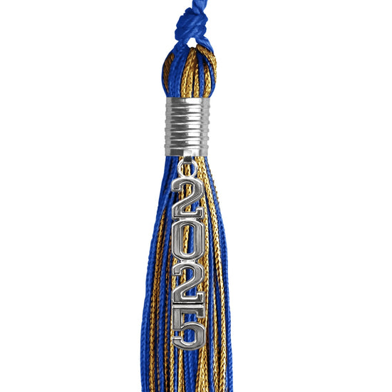 Royal Blue/Antique Gold Mixed Color Graduation Tassel with Stacked Silver Date Drop by Wholesale Grad Supply