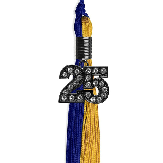 Royal Blue/Bright Gold Graduation Tassel with Black Bling Charm by Wholesale Grad Supply