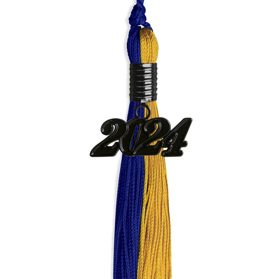 Royal Blue/Bright Gold Graduation Tassel with Black Bling Charm by Wholesale Grad Supply