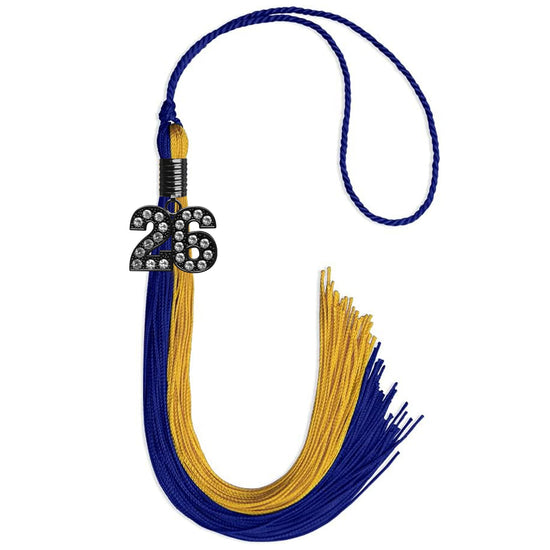 Royal Blue/Bright Gold Graduation Tassel with Black Bling Charm by Wholesale Grad Supply