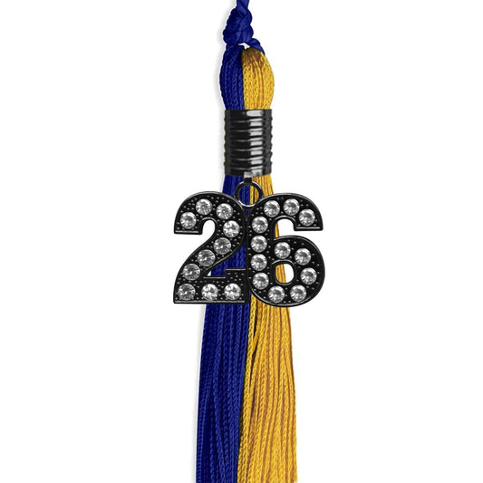 Royal Blue/Bright Gold Graduation Tassel with Black Bling Charm by Wholesale Grad Supply