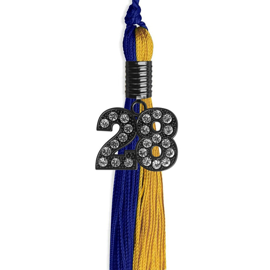 Royal Blue/Bright Gold Graduation Tassel with Black Bling Charm by Wholesale Grad Supply