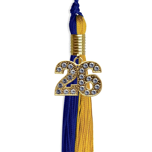 Royal Blue/Bright Gold Graduation Tassel with Gold Bling Charm by Wholesale Grad Supply