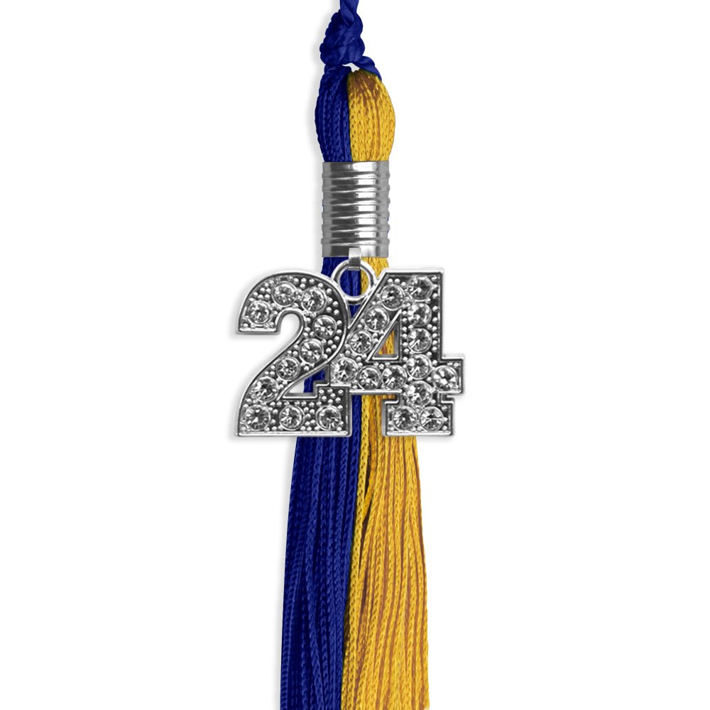 Royal Blue/Bright Gold Graduation Tassel with Silver Bling Charm by Wholesale Grad Supply