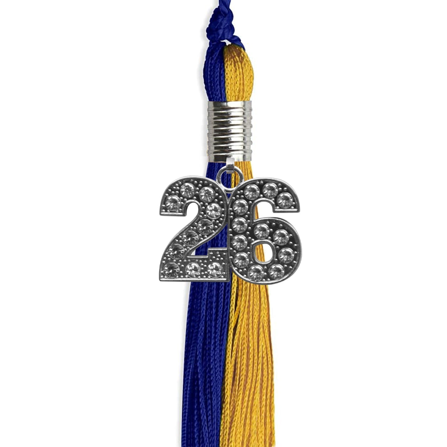 Royal Blue/Bright Gold Graduation Tassel with Silver Bling Charm by Wholesale Grad Supply