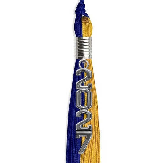 Royal Blue/Bright Gold Graduation Tassel with Silver Stacked Date Drop by Wholesale Grad Supply