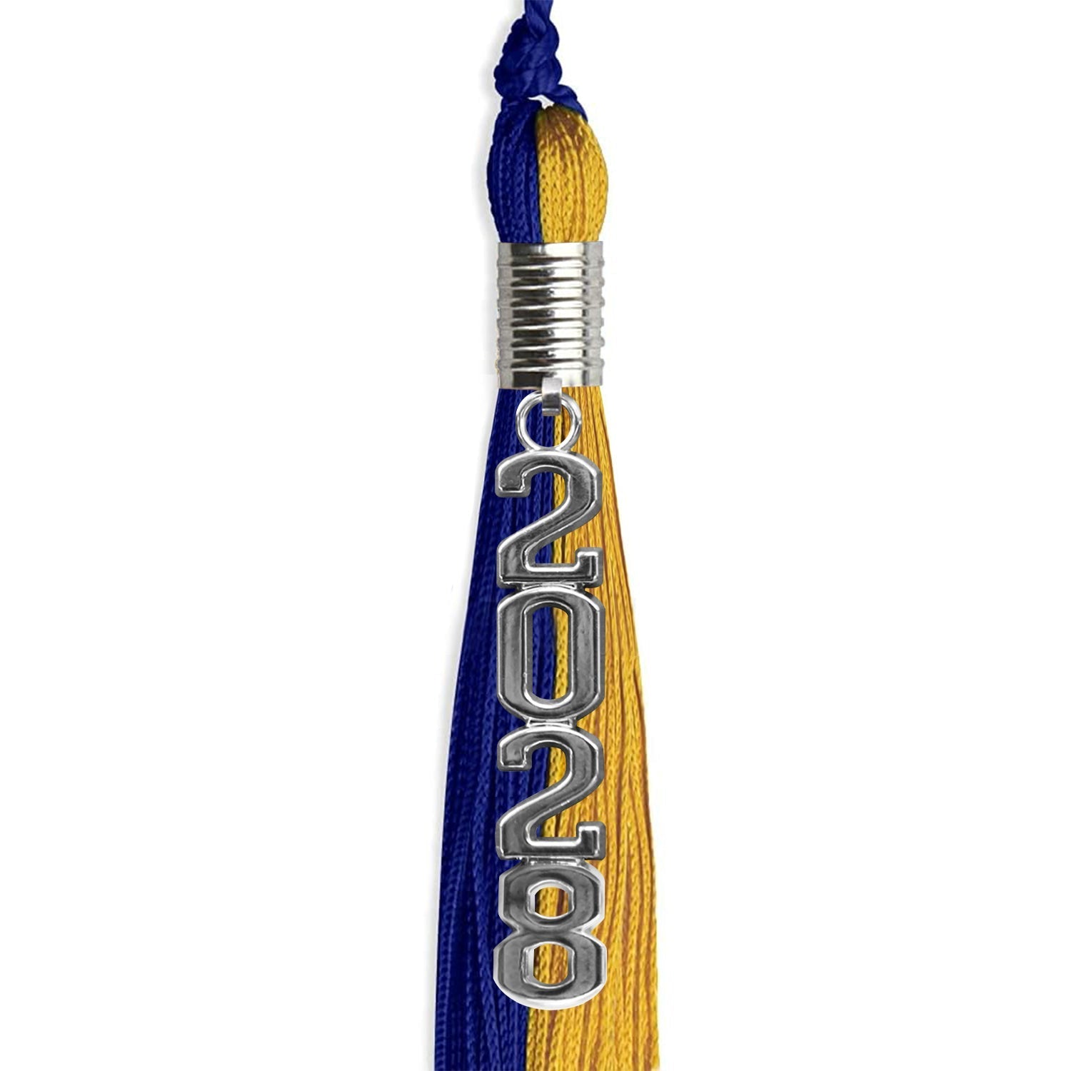 Royal Blue/Bright Gold Graduation Tassel with Silver Stacked Date Drop by Wholesale Grad Supply