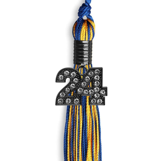 Royal Blue/Gold Mixed Color Graduation Tassel with Black Bling Charm by Wholesale Grad Supply