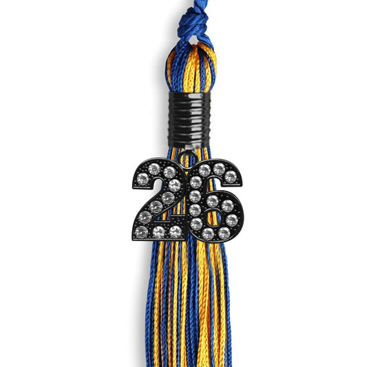Royal Blue/Gold Mixed Color Graduation Tassel with Black Bling Charm by Wholesale Grad Supply