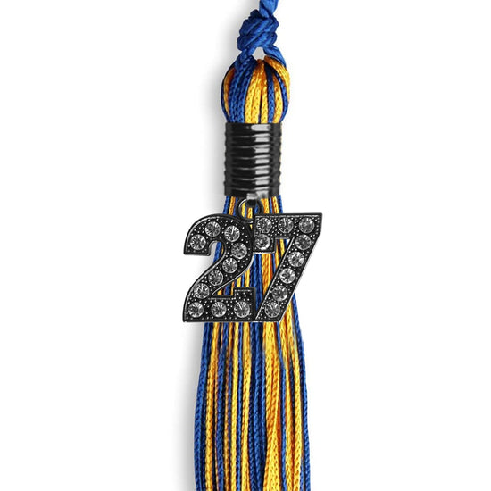 Royal Blue/Gold Mixed Color Graduation Tassel with Black Bling Charm by Wholesale Grad Supply