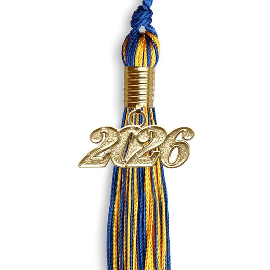 Royal Blue/Gold Mixed Color Graduation Tassel with Gold Bling Charm by Wholesale Grad Supply