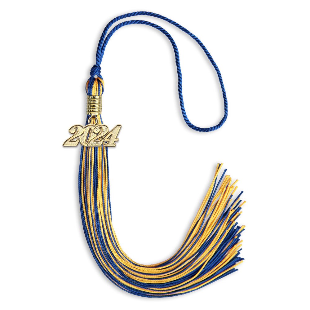 Royal Blue/Gold Mixed Color Graduation Tassel with Gold Bling Charm by Wholesale Grad Supply