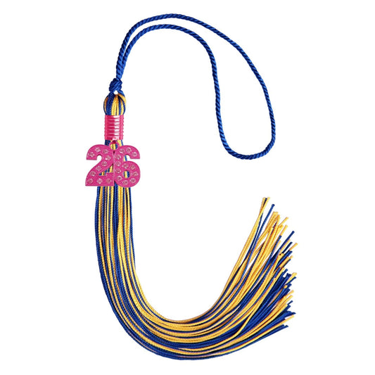 Royal Blue/Gold Mixed Color Graduation Tassel with Pink Bling Charm by Wholesale Grad Supply