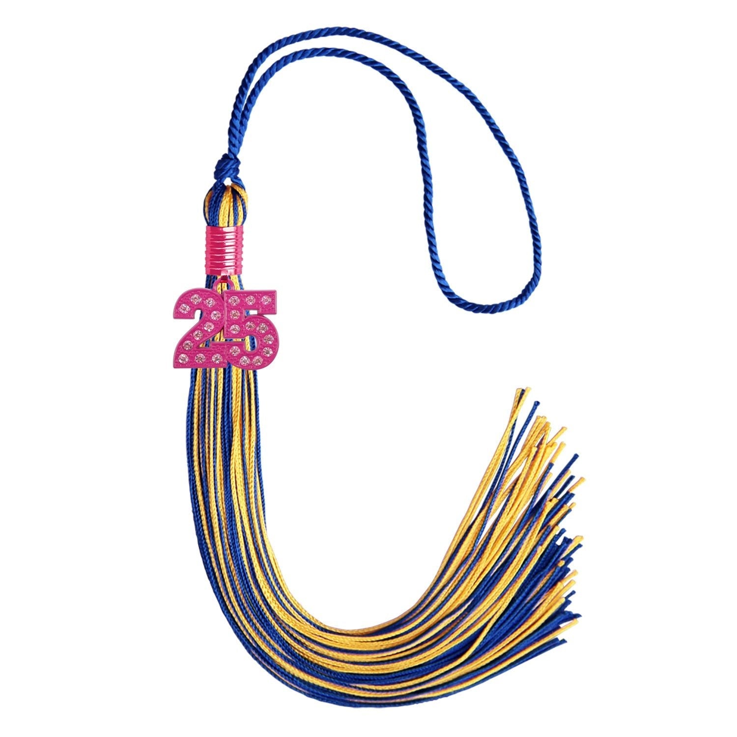 Royal Blue/Gold Mixed Color Graduation Tassel with Pink Bling Charm by Wholesale Grad Supply