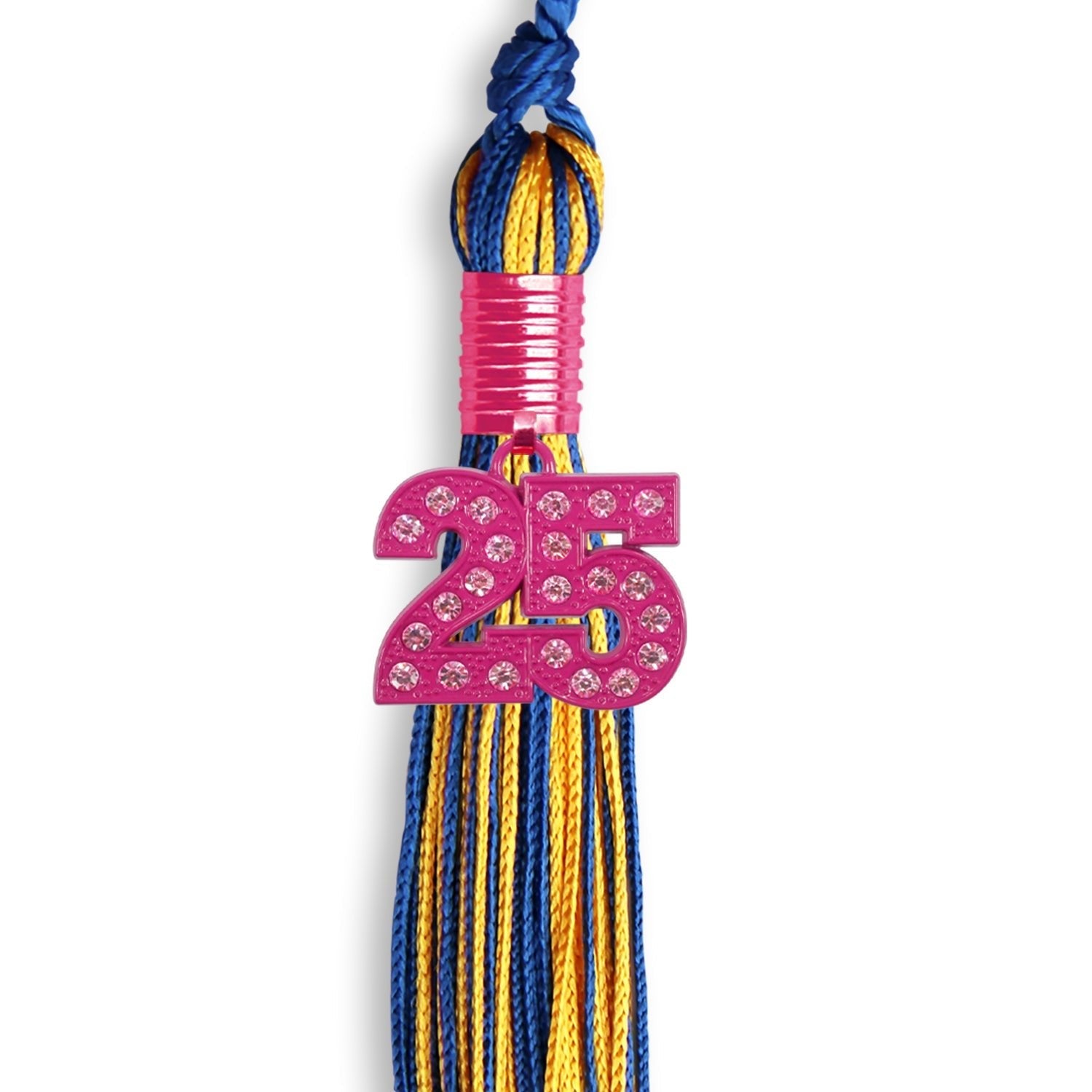 Royal Blue/Gold Mixed Color Graduation Tassel with Pink Bling Charm by Wholesale Grad Supply
