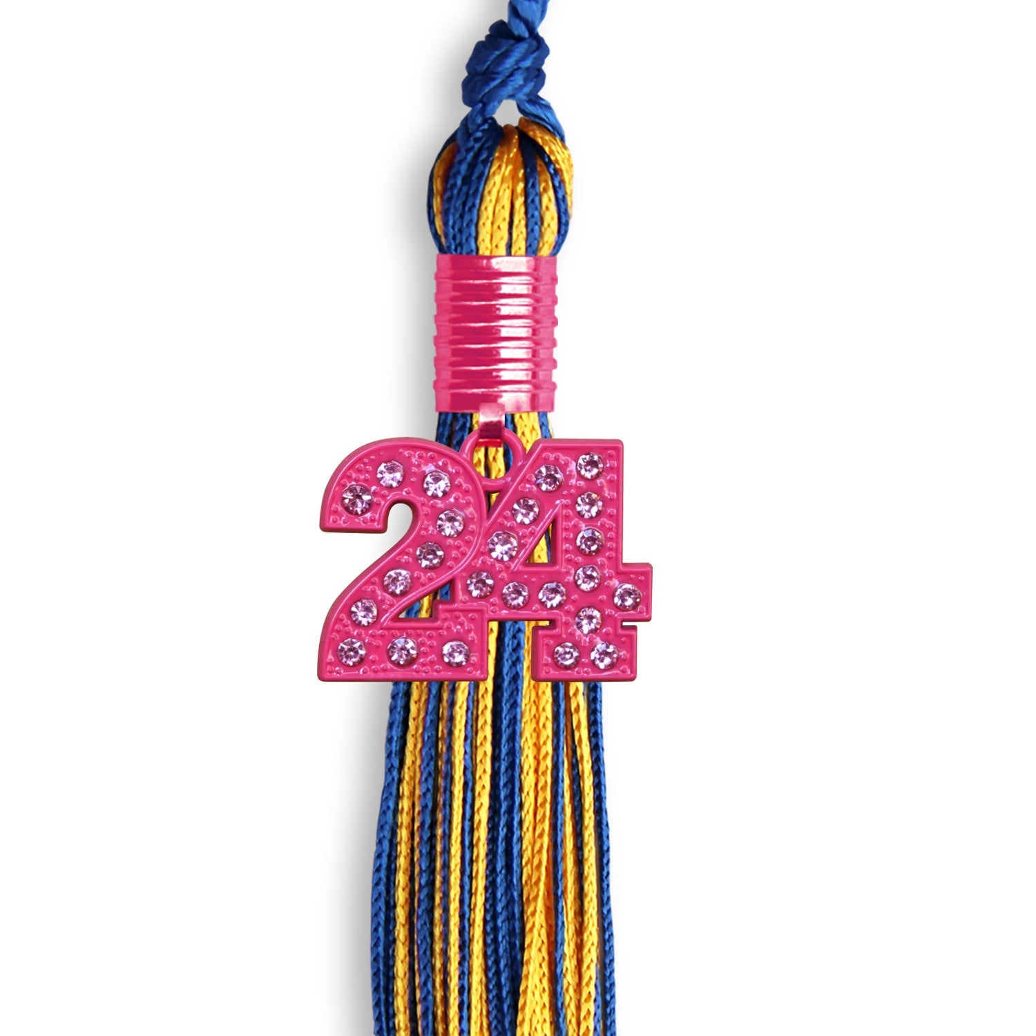 Royal Blue/Gold Mixed Color Graduation Tassel with Pink Bling Charm by Wholesale Grad Supply
