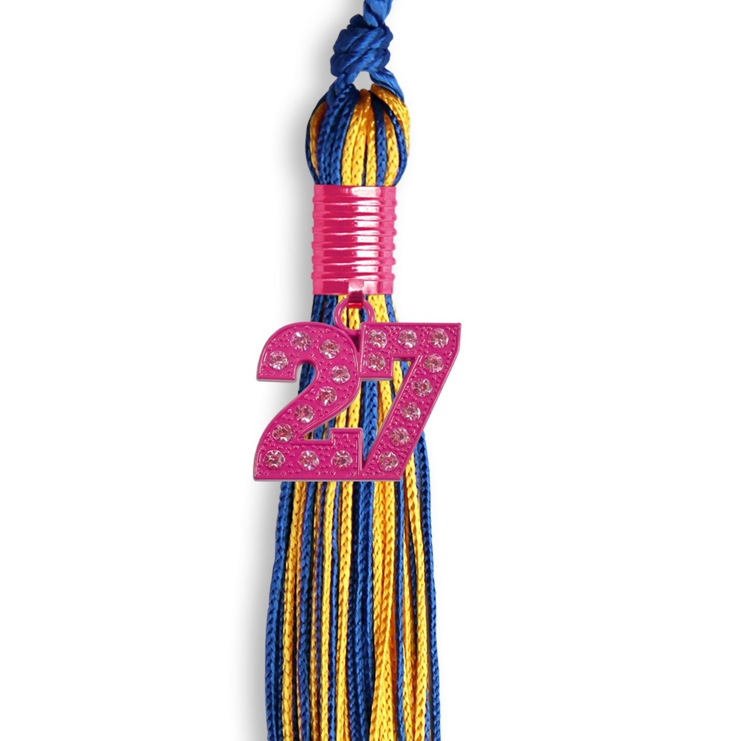 Royal Blue/Gold Mixed Color Graduation Tassel with Pink Bling Charm by Wholesale Grad Supply