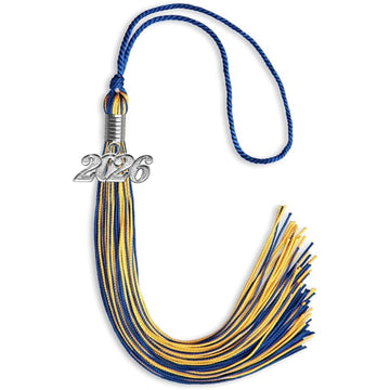 Royal Blue/Gold Mixed Color Graduation Tassel with Silver Bling Charm by Wholesale Grad Supply