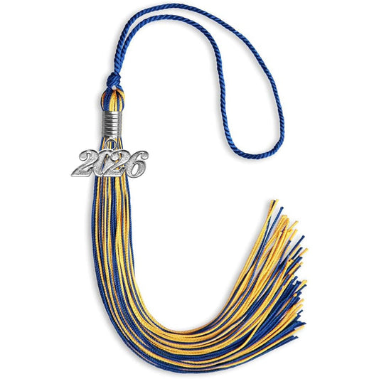 Royal Blue/Gold Mixed Color Graduation Tassel with Silver Bling Charm by Wholesale Grad Supply