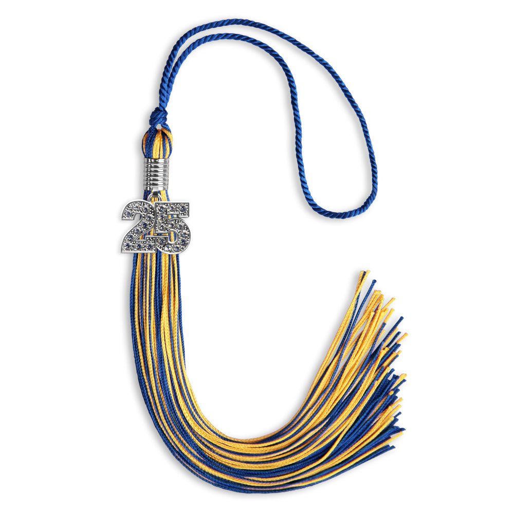 Royal Blue/Gold Mixed Color Graduation Tassel with Silver Bling Charm by Wholesale Grad Supply