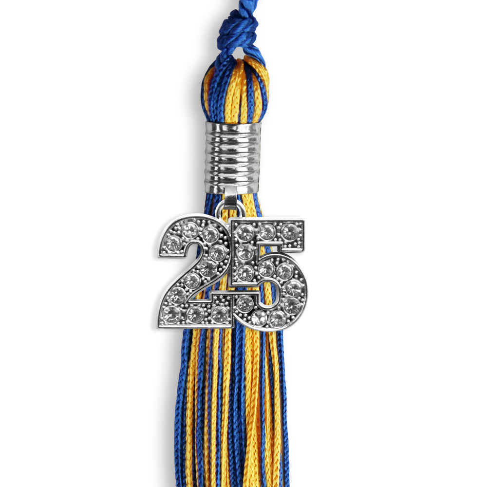 Royal Blue/Gold Mixed Color Graduation Tassel with Silver Bling Charm by Wholesale Grad Supply