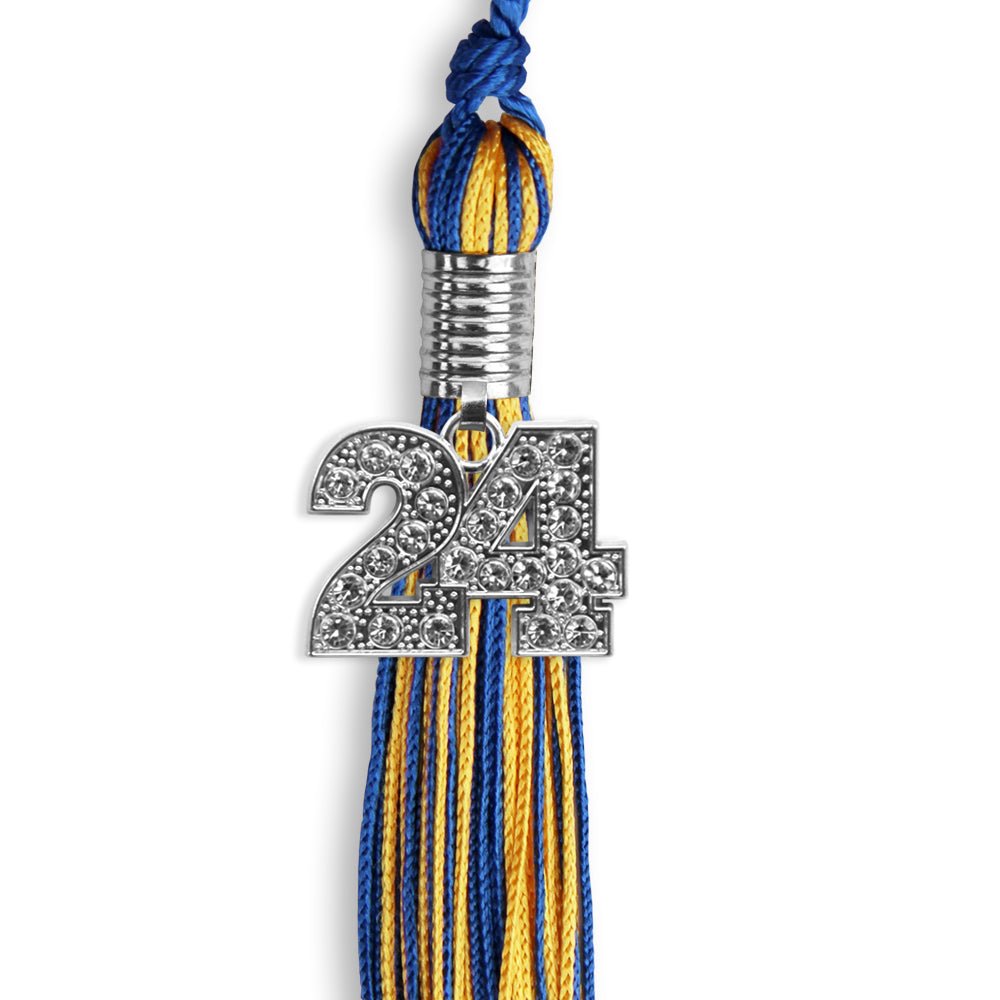 Royal Blue/Gold Mixed Color Graduation Tassel with Silver Bling Charm by Wholesale Grad Supply