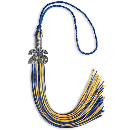 Royal Blue/Gold Mixed Color Graduation Tassel with Silver Bling Charm by Wholesale Grad Supply