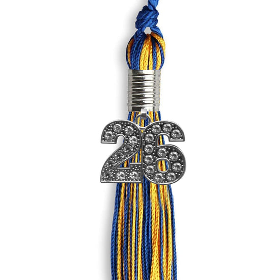Royal Blue/Gold Mixed Color Graduation Tassel with Silver Bling Charm by Wholesale Grad Supply