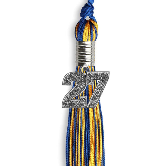 Royal Blue/Gold Mixed Color Graduation Tassel with Silver Bling Charm by Wholesale Grad Supply