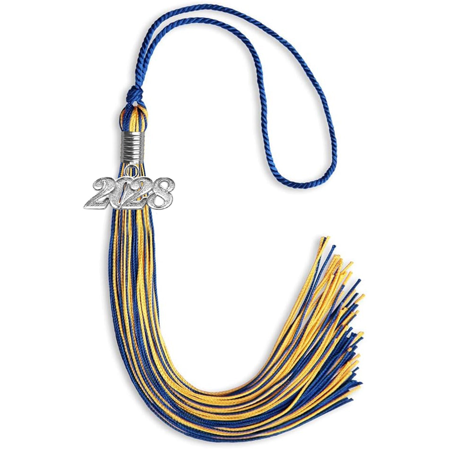 Royal Blue/Gold Mixed Color Graduation Tassel with Silver Bling Charm by Wholesale Grad Supply