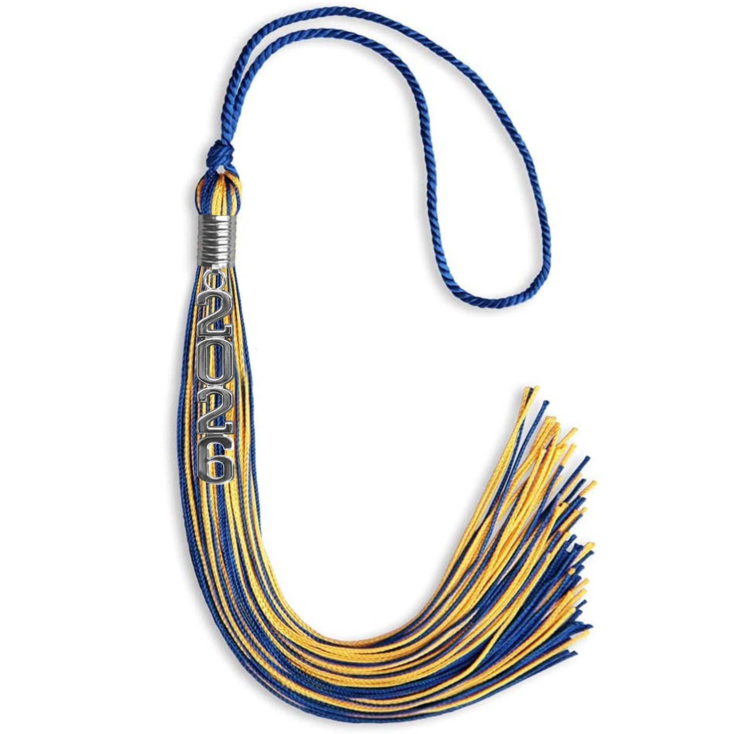 Royal Blue/Gold Mixed Color Graduation Tassel with Stacked Silver Date Drop by Wholesale Grad Supply
