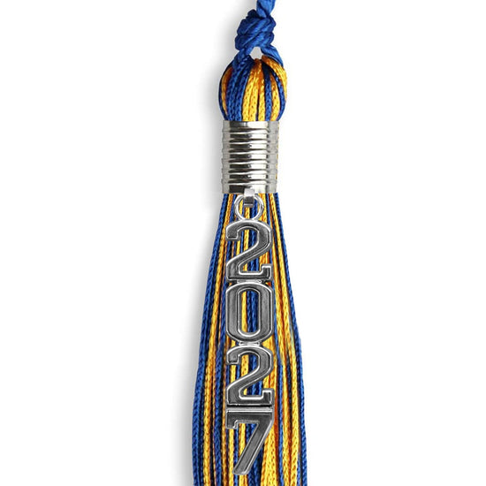 Royal Blue/Gold Mixed Color Graduation Tassel with Stacked Silver Date Drop by Wholesale Grad Supply