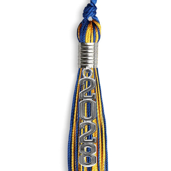 Royal Blue/Gold Mixed Color Graduation Tassel with Stacked Silver Date Drop by Wholesale Grad Supply