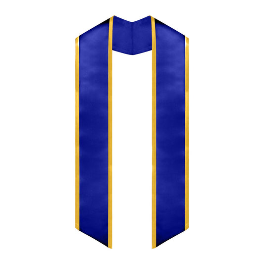 Royal Blue/Gold Plain Graduation Stole with Trim Color & Angled End by Wholesale Grad Supply