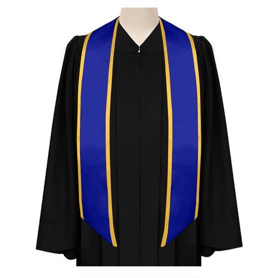 Royal Blue/Gold Plain Graduation Stole with Trim Color & Angled End by Wholesale Grad Supply