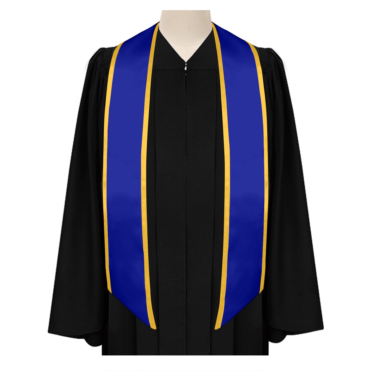 Royal Blue/Gold Plain Graduation Stole with Trim Color & Angled End by Wholesale Grad Supply