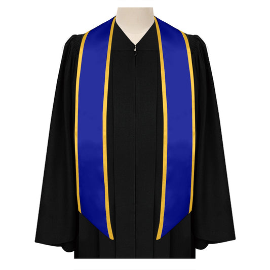 Royal Blue/Gold Plain Graduation Stole with Trim Color & Angled End by Wholesale Grad Supply