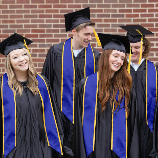 Royal Blue/Gold Plain Graduation Stole with Trim Color & Angled End by Wholesale Grad Supply
