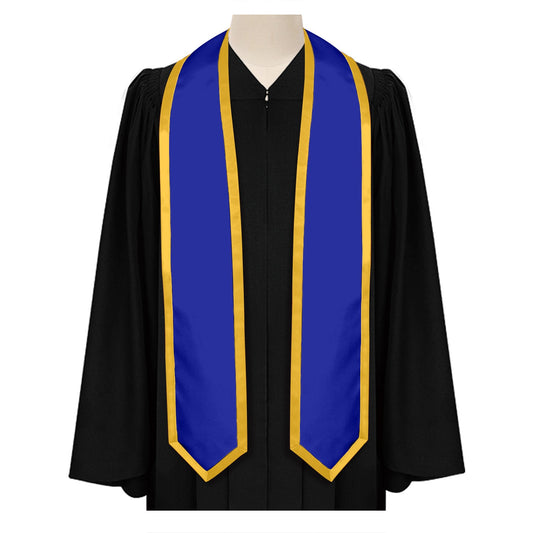 Royal Blue/Gold Plain Graduation Stole with Trim Color & Classic End by Wholesale Grad Supply