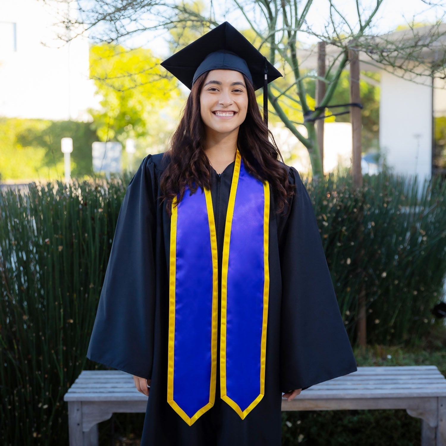 Royal Blue/Gold Plain Graduation Stole with Trim Color & Classic End by Wholesale Grad Supply