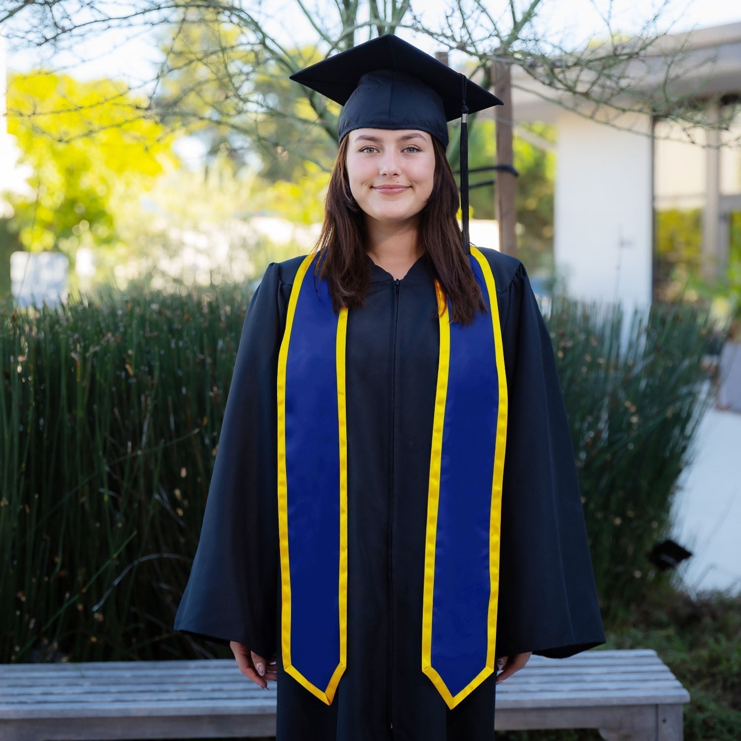 Royal Blue/Gold Plain Graduation Stole with Trim Color & Classic End by Wholesale Grad Supply