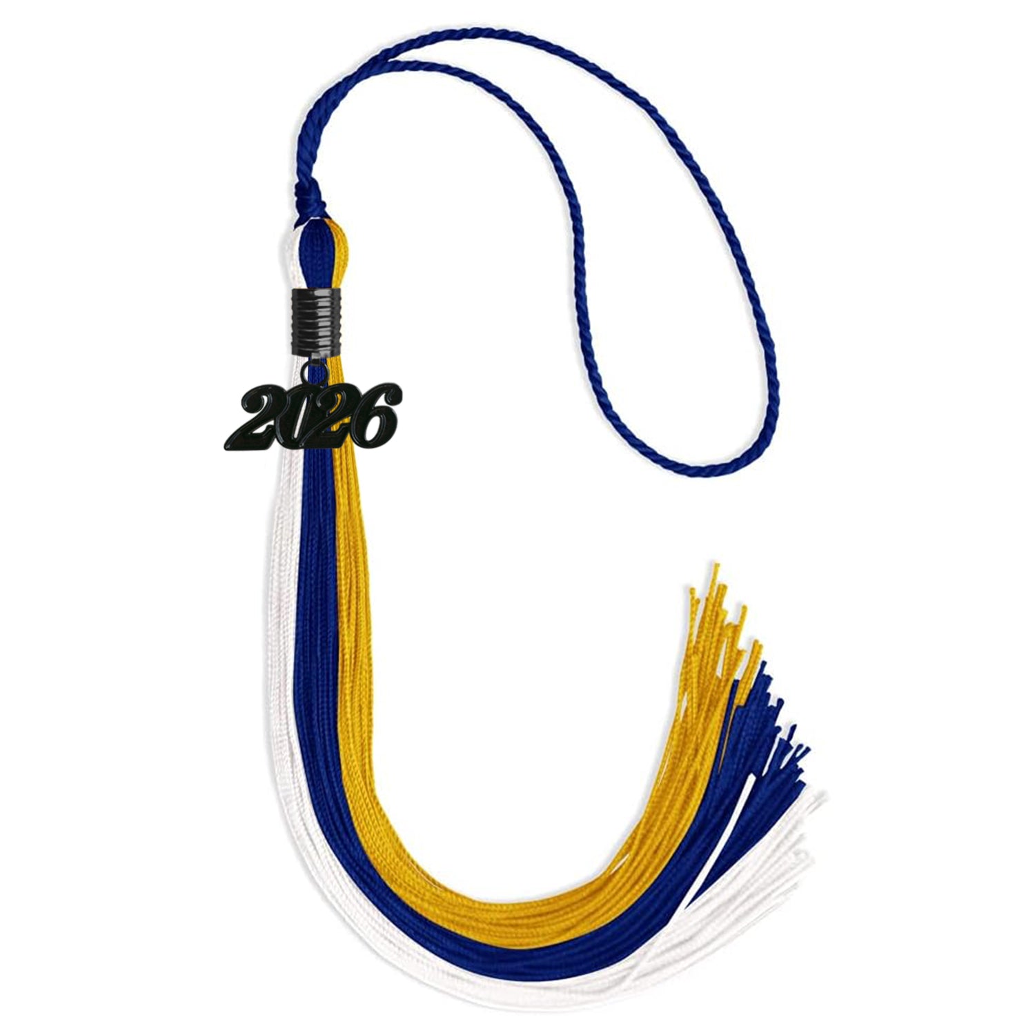 Royal Blue/Gold/White Graduation Tassel with Black Bling Charm by Wholesale Grad Supply