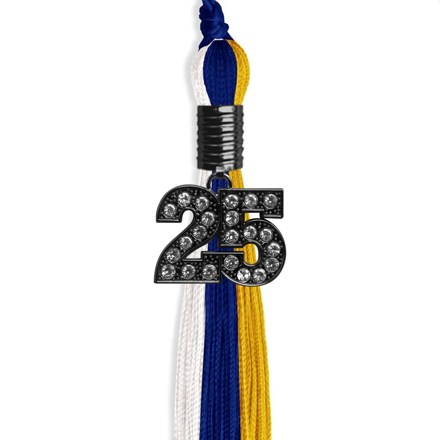 Royal Blue/Gold/White Graduation Tassel with Black Bling Charm by Wholesale Grad Supply