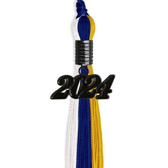 Royal Blue/Gold/White Graduation Tassel with Black Bling Charm by Wholesale Grad Supply