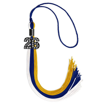 Royal Blue/Gold/White Graduation Tassel with Black Bling Charm by Wholesale Grad Supply