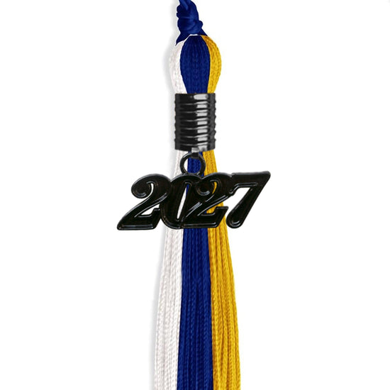 Royal Blue/Gold/White Graduation Tassel with Black Bling Charm by Wholesale Grad Supply
