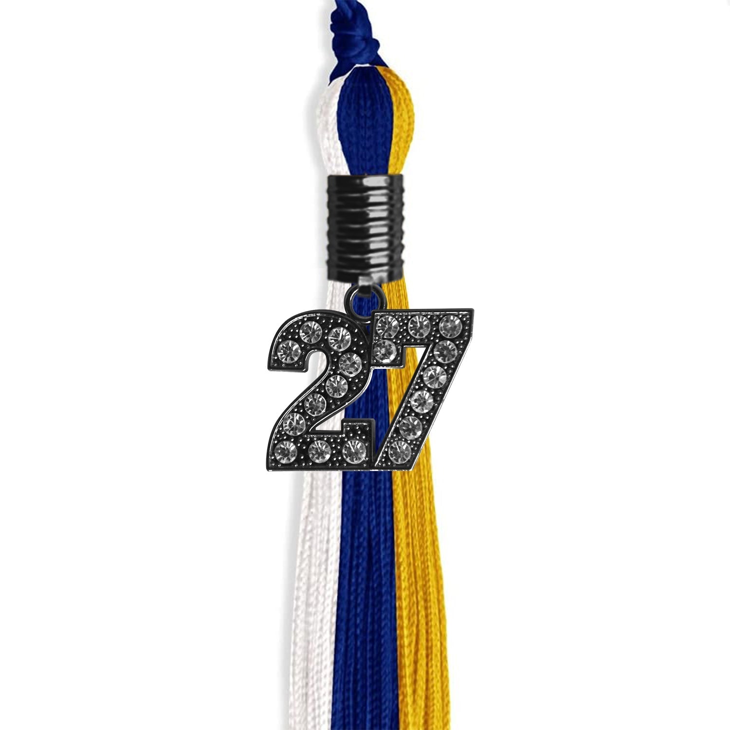Royal Blue/Gold/White Graduation Tassel with Black Bling Charm by Wholesale Grad Supply
