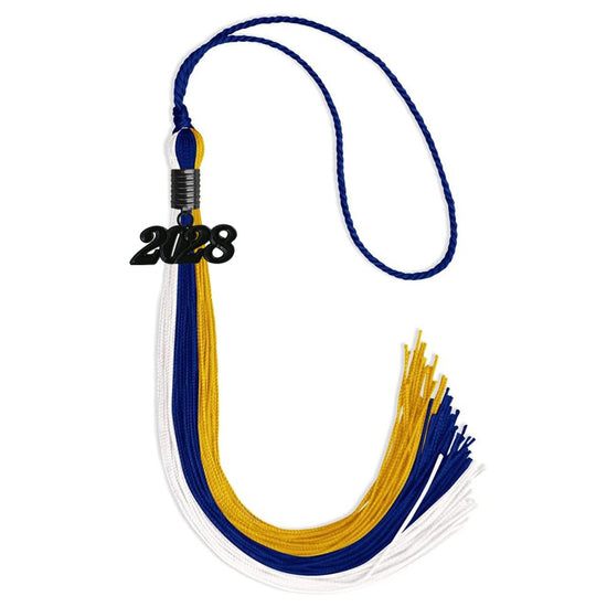 Royal Blue/Gold/White Graduation Tassel with Black Bling Charm by Wholesale Grad Supply
