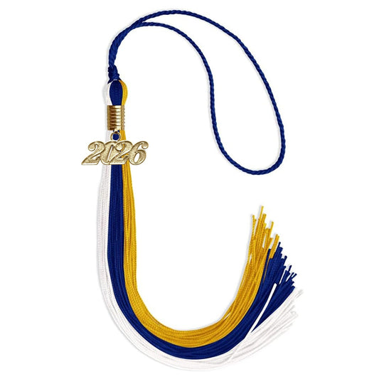 Royal Blue/Gold/White Graduation Tassel with Gold Bling Charm by Wholesale Grad Supply