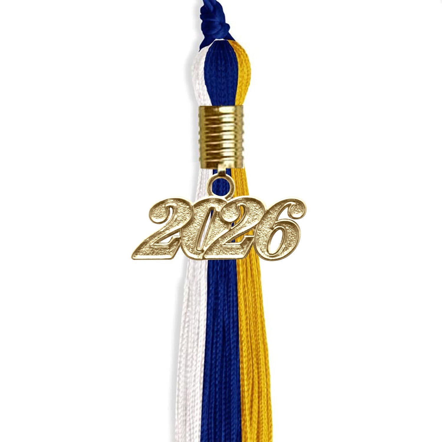 Royal Blue/Gold/White Graduation Tassel with Gold Bling Charm by Wholesale Grad Supply